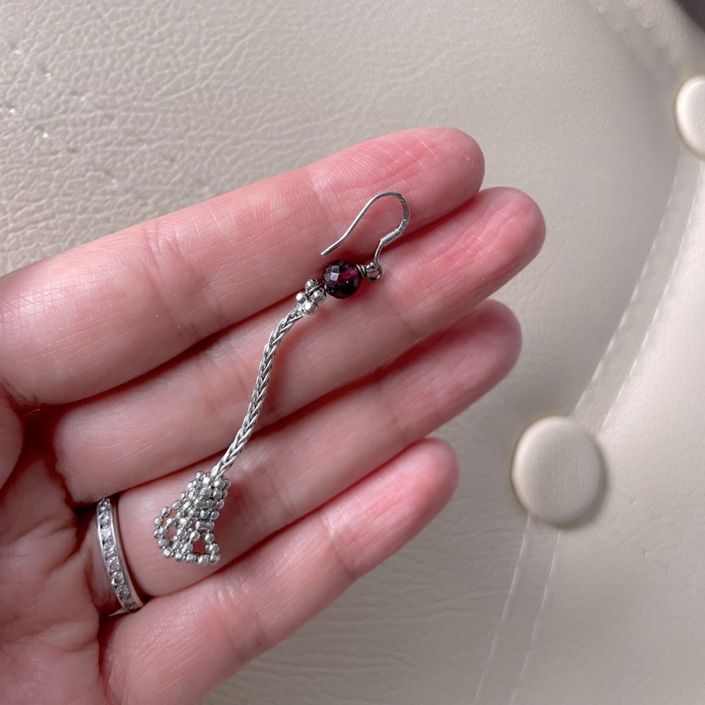 Sterling silver and dark red gemstone earrings